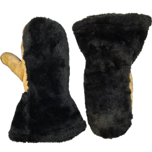 Vintage Leather Mittens With Black Shearling ? For Cold Weather Unisex Mens Wome - Picture 6 of 13